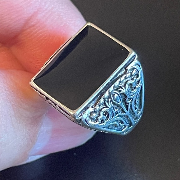 Vintage black obsidian S925 antique silver ring size 6.5 - Picture 7 of 9
